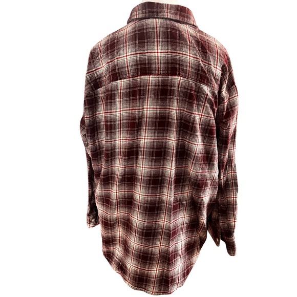 NWOT Gap Women Burgundy Plaid Flannel Button Down Shirt Cotton Oversized Size L - Picture 4 of 5